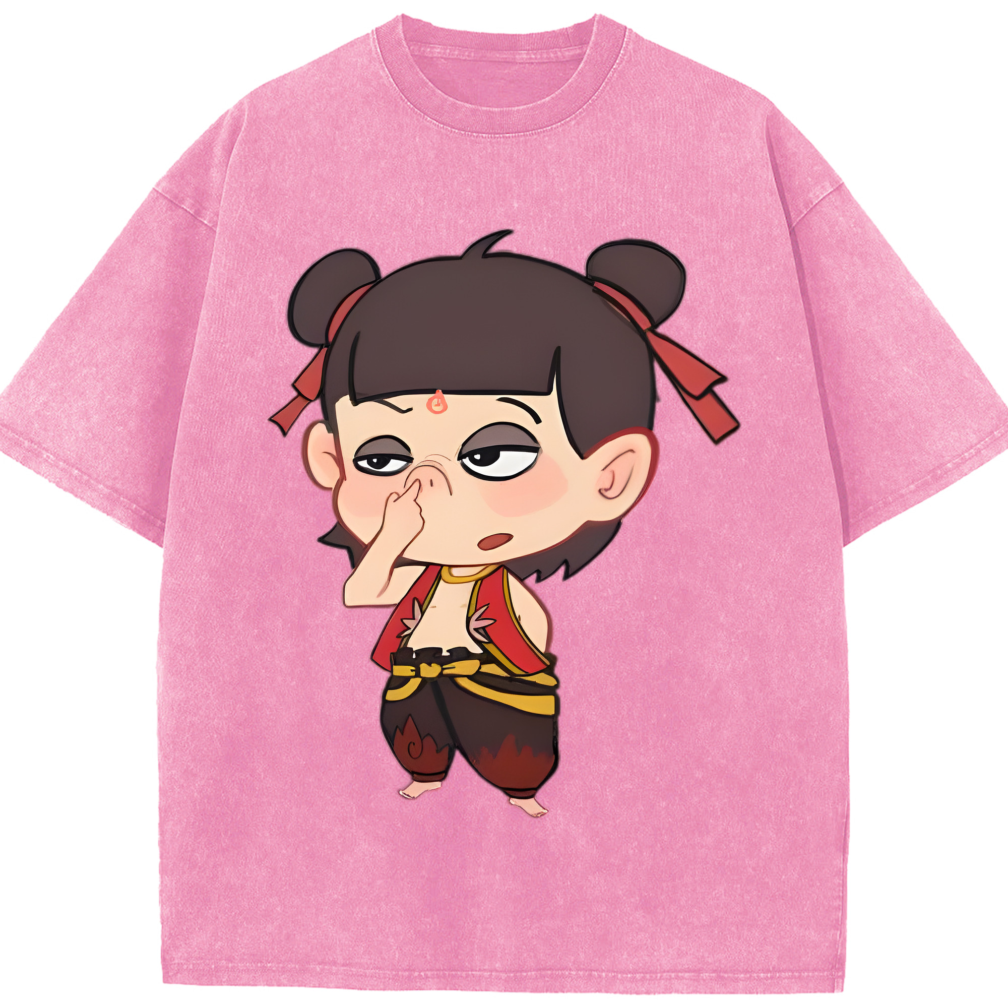 （画像用） Ne Zha 2 ナタ 魔童の大暴れ 綿100% ヴィンテージ風 半袖Tシャツ（フロントプリント）